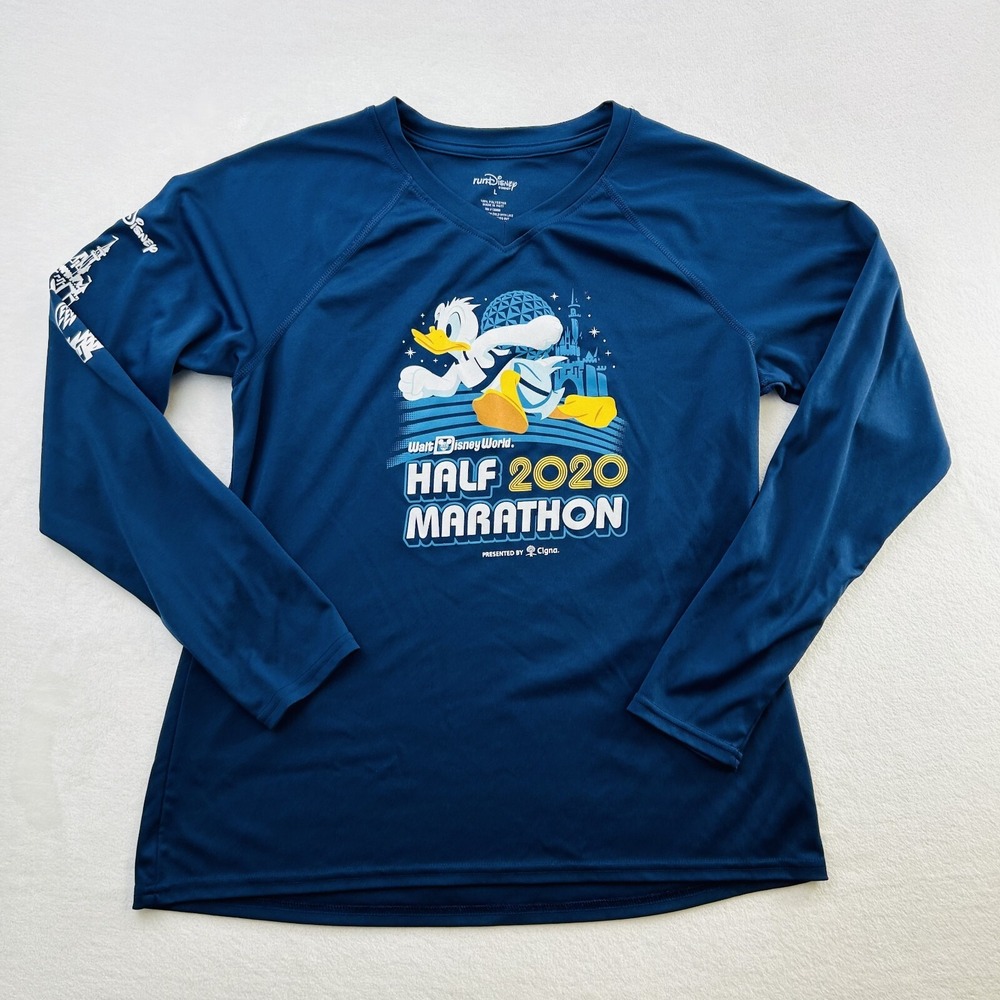 Walt Disney World Shirt Womens Large Blue White Half Marathon Long Sleeve Ladies